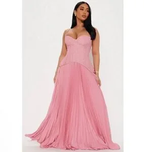 Gown Satin Vestido Rosa Fashion Nova Dresses Fashion Nova Daniella Lace  Corset Pleated Maxi Dress Poshmark
